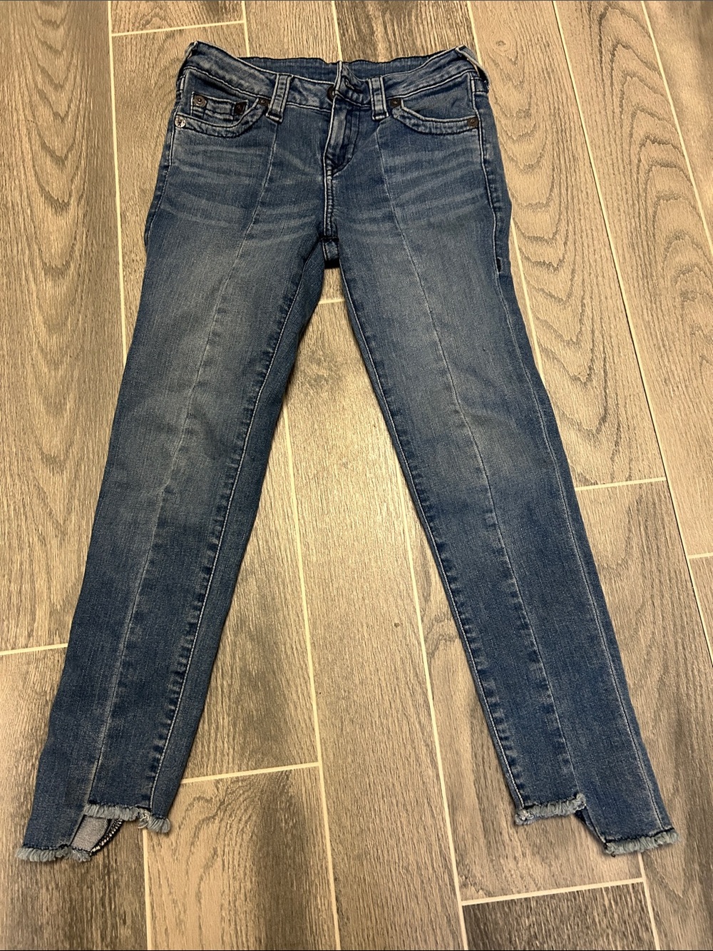 True Religion kids Dark Blue Skinny Jeans with Split Raw Hem